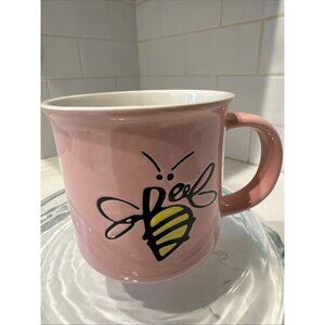 Large Coffee Mug Abstract Bee Pink Signature 17 oz